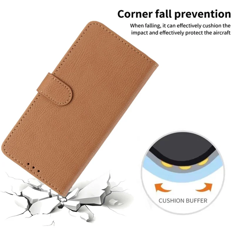 For Xiaomi Redmi 15a 5G Wallet Case Litchi Texture Leather Flip Cover with Card Slots and Hand Strap - Brown