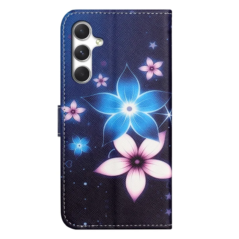 For Samsung Galaxy A37 5G  /  A36 5G Case Pattern Print PU Leather Wallet Phone Cover Cross Texture - Blue Flower