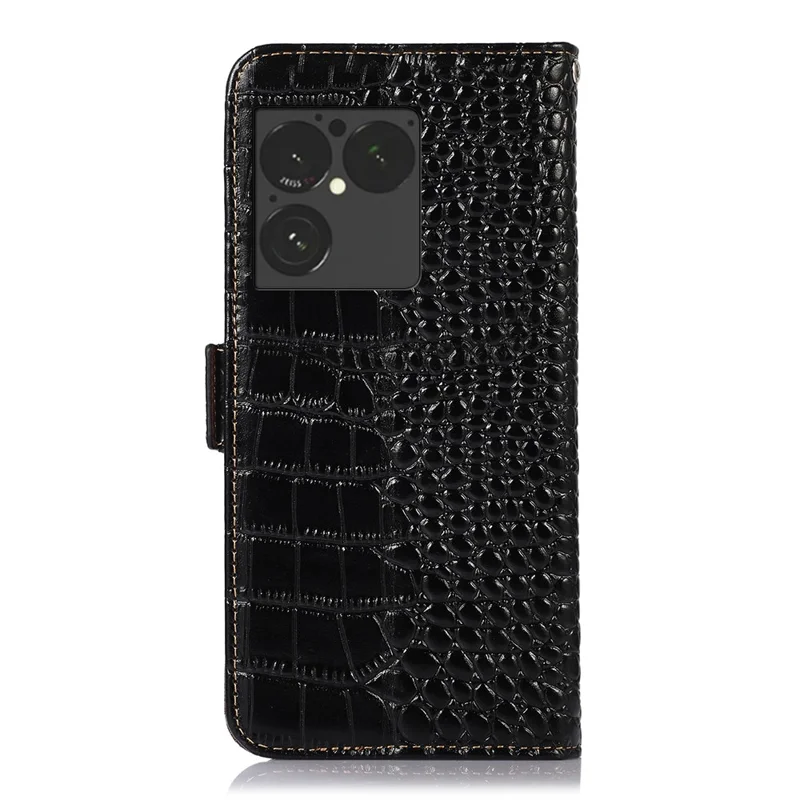 Funda para Sony Xperia 1 VIII, funda cartera con bloqueo RFID, textura de cocodrilo, cubierta de cuero auténtico de vaca - Negro
