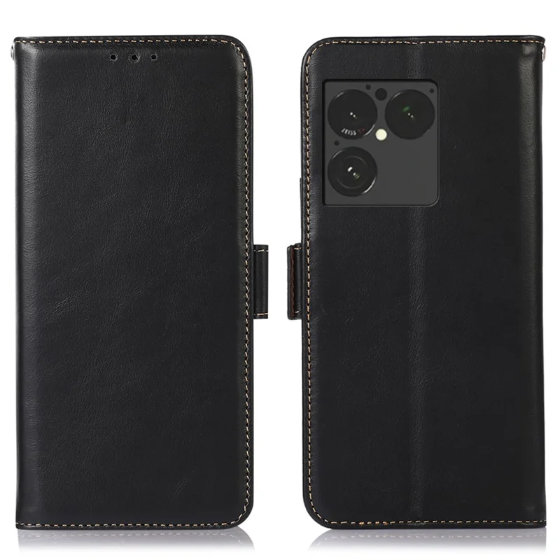 Funda para Sony Xperia 1 VIII, cartera de cuero genuino de vaca con bloqueo RFID, cubierta para teléfono - Negro
