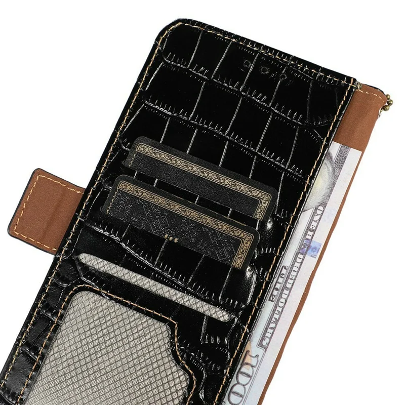 For Samsung Galaxy A27 5G Case RFID Blocking Wallet Crocodile Texture Genuine Cow Leather Phone Cover - Black