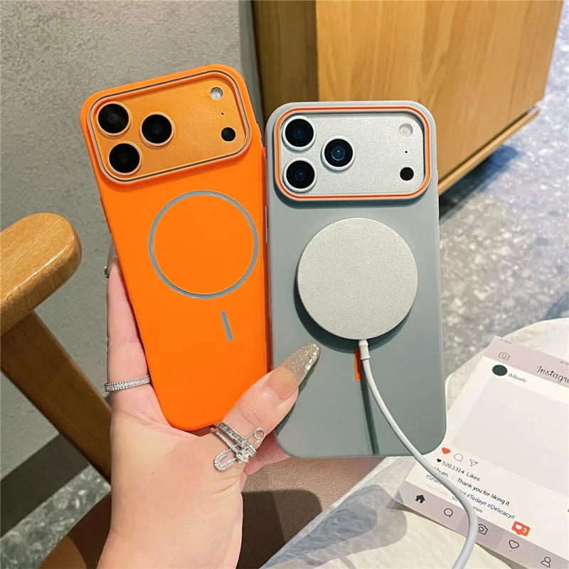 Capa Mate de Silicone Líquido Magnética para iPhone 17 Pro Compatível com Magsafe - Laranja