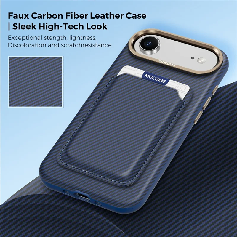 For iPhone Air Magnetic Case Carbon Fiber Texture Leather Back Phone Cover with Detachable Card Holder - Sapphire