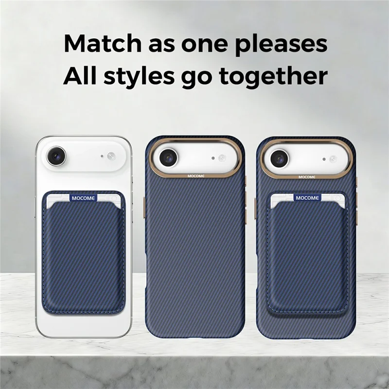 For iPhone Air Magnetic Case Carbon Fiber Texture Leather Back Phone Cover with Detachable Card Holder - Sapphire