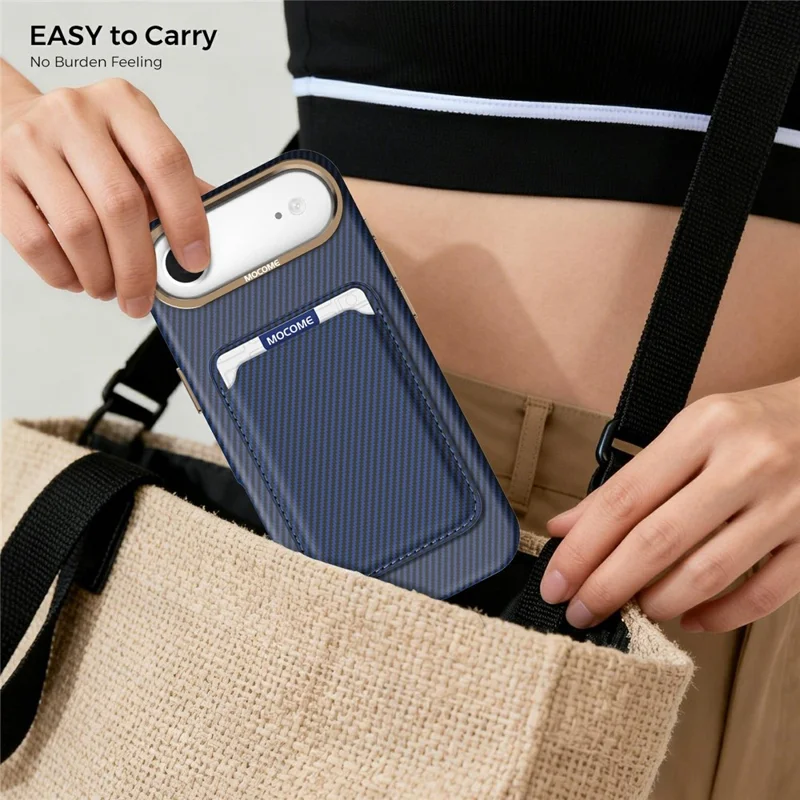 For iPhone Air Magnetic Case Carbon Fiber Texture Leather Back Phone Cover with Detachable Card Holder - Sapphire
