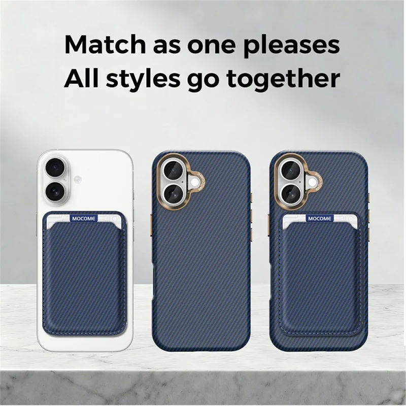 For iPhone 17 Magnetic Case Carbon Fiber Texture Leather Back Phone Cover with Detachable Card Holder - Sapphire