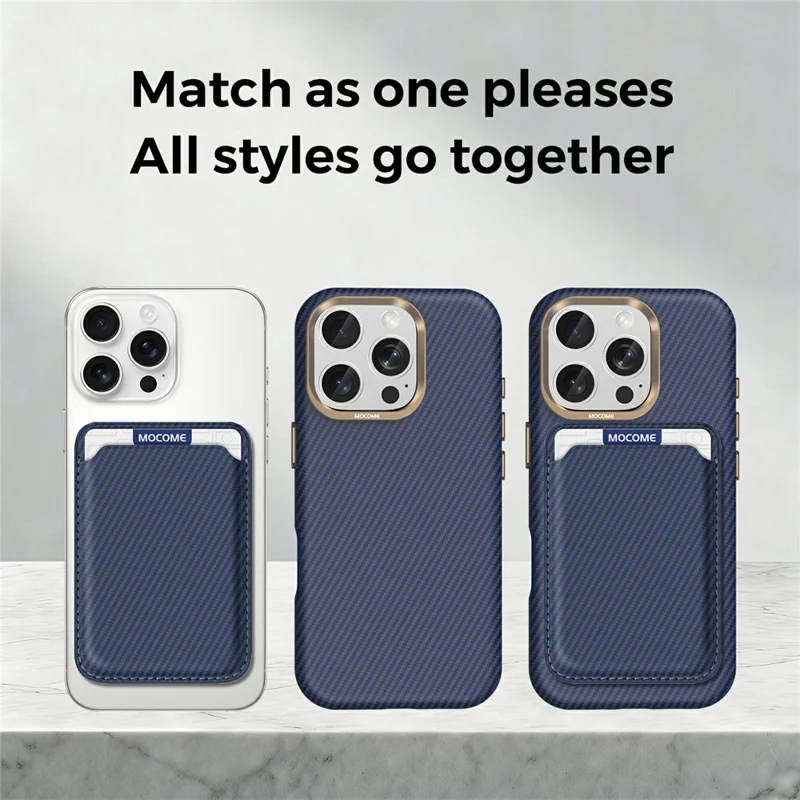 For iPhone 16 Pro Max Magnetic Case Carbon Fiber Texture Leather Back Phone Cover with Detachable Card Holder - Sapphire