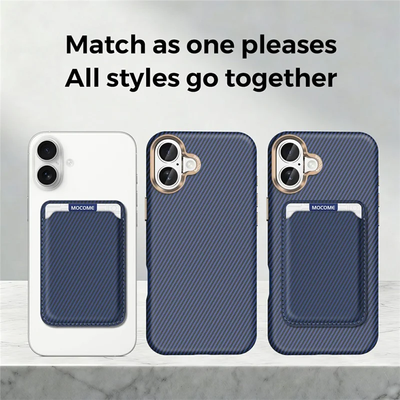 For iPhone 16 Plus Magnetic Case Carbon Fiber Texture Leather Back Phone Cover with Detachable Card Holder - Sapphire