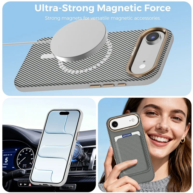Cover per iPhone Air Compatibile con MagSafe, Texture in Fibra di Carbonio, Custodia Protettiva TPU PC Antiurto - Grigio