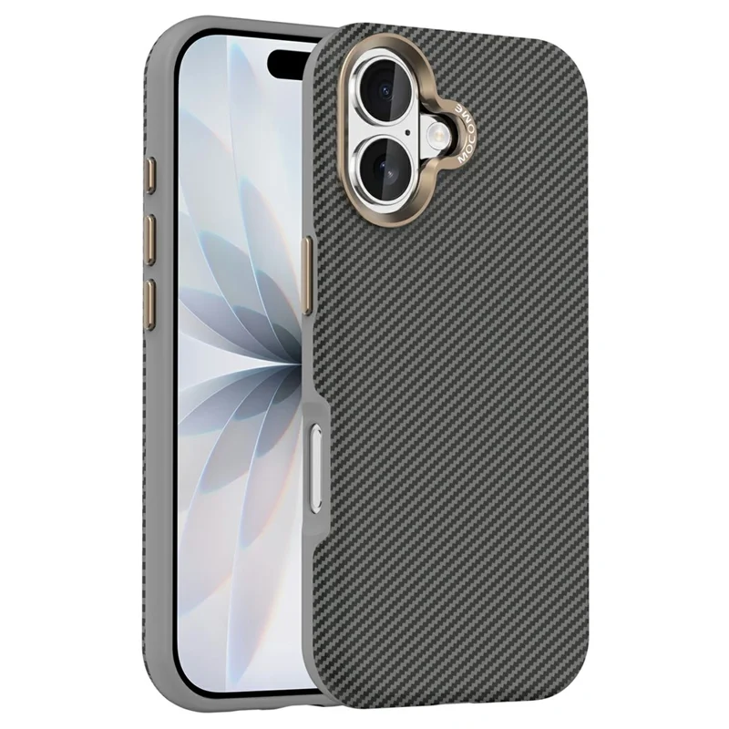 Coque pour iPhone 17 compatible avec MagSafe, texture en fibre de carbone, housse de protection anti-choc en TPU et PC - Gris