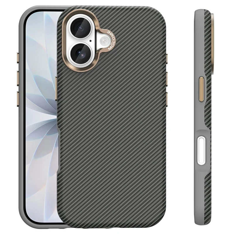 Coque pour iPhone 17 compatible avec MagSafe, texture en fibre de carbone, housse de protection anti-choc en TPU et PC - Gris