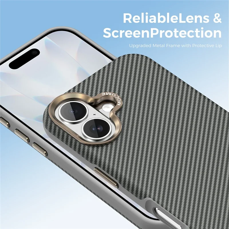 Coque pour iPhone 17 compatible avec MagSafe, texture en fibre de carbone, housse de protection anti-choc en TPU et PC - Gris