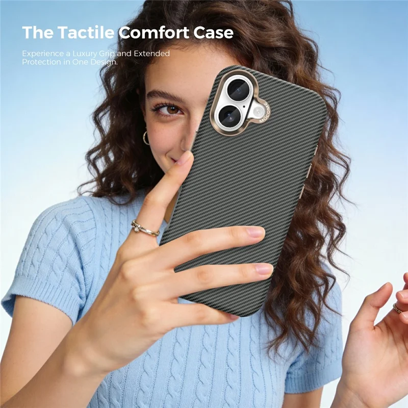 Coque pour iPhone 17 compatible avec MagSafe, texture en fibre de carbone, housse de protection anti-choc en TPU et PC - Gris