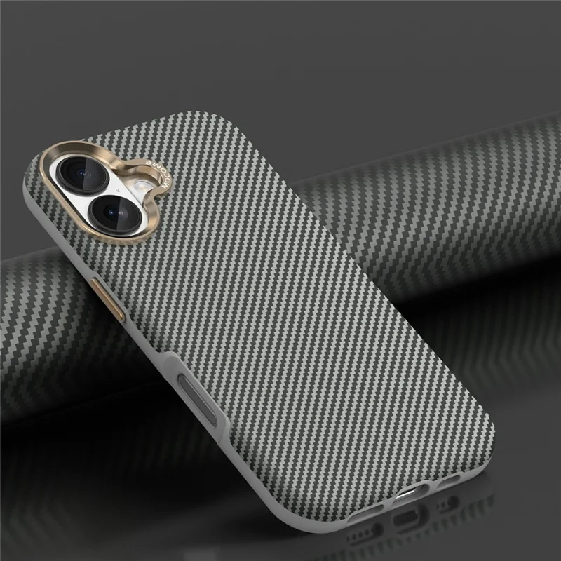 Coque pour iPhone 17 compatible avec MagSafe, texture en fibre de carbone, housse de protection anti-choc en TPU et PC - Gris