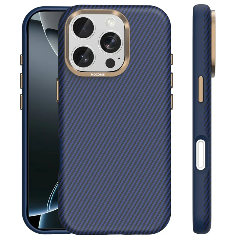 Étui pour iPhone 16 Pro Max compatible avec MagSafe, texture en fibre de carbone, housse de protection anti-choc en TPU et PC - Saphir