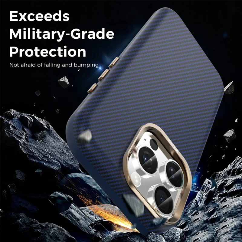 Voor iPhone 16 Pro-hoesje compatibel met MagSafe Koolstofvezelstructuur Stootvrij TPU PC-beschermhoes - Safran