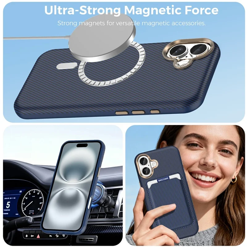 Für iPhone 16 Plus Hülle kompatibel mit MagSafe Kohlefaser-Optik stoßfest TPU PC Schutzhülle - Saphir