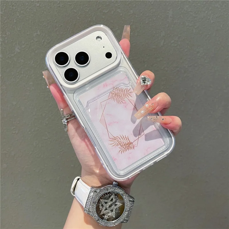 For iPhone 17 Pro Max Clear Case with Transparent Card Holder Shockproof PC TPU Protective Cover - Purple
