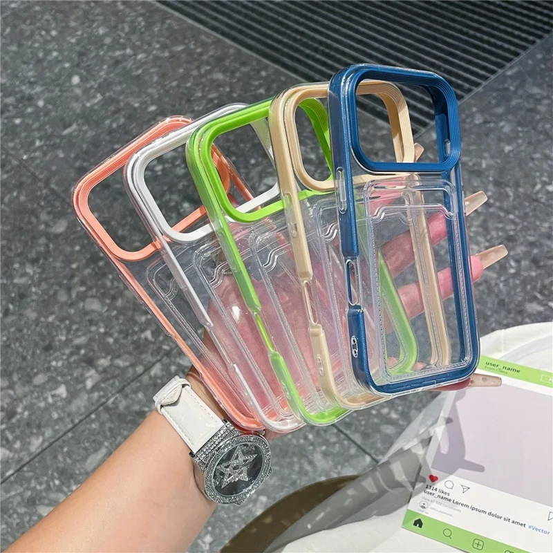 For iPhone 17 Pro Max Clear Case with Transparent Card Holder Shockproof PC TPU Protective Cover - Purple