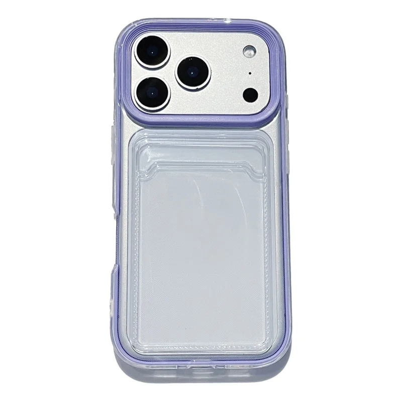 Coque transparente pour iPhone 17 Pro avec porte-cartes transparent, housse de protection antidéflagrante en PC TPU - Violet