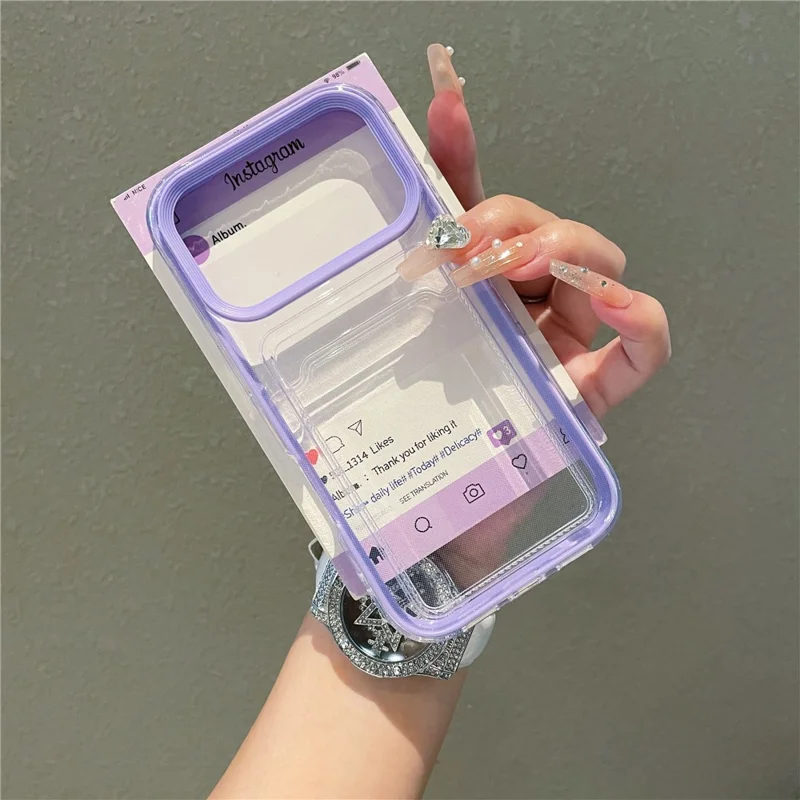 Coque transparente pour iPhone 17 Pro avec porte-cartes transparent, housse de protection antidéflagrante en PC TPU - Violet