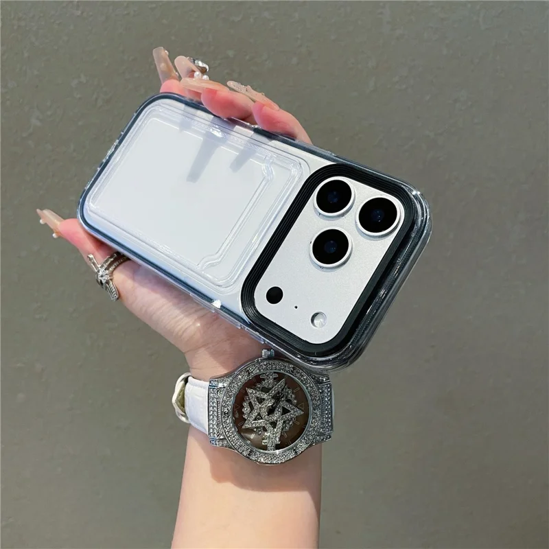 Coque transparente pour iPhone 17 Pro avec porte-cartes transparent, housse de protection antidéflagrante en PC TPU - Violet