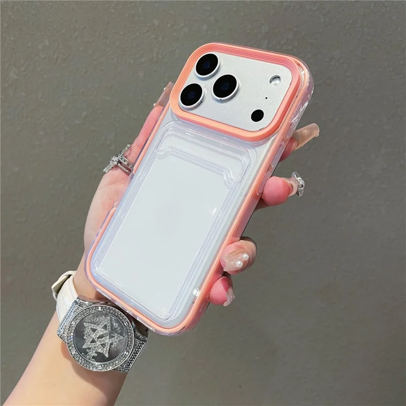 Coque transparente pour iPhone 17 Pro avec porte-cartes transparent, housse de protection antidéflagrante en PC TPU - Violet