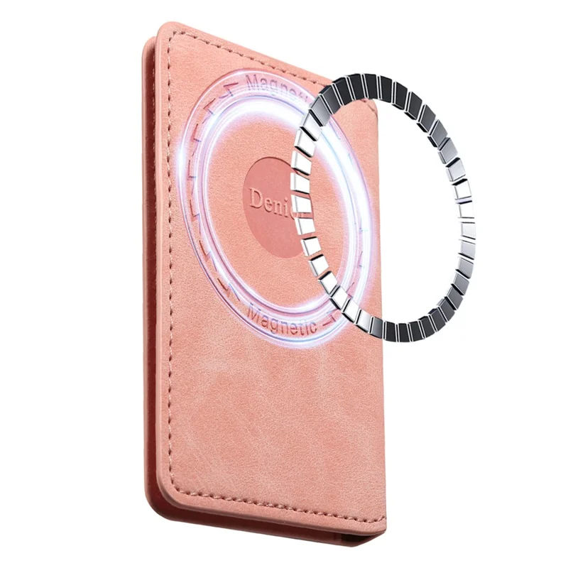 DENIOR V08+1 Vintage Magnetic Phone Card Wallet PU Leather Stand Holder - Pink