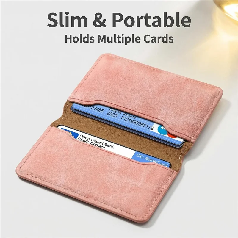 DENIOR V08+1 Vintage Magnetic Phone Card Wallet PU Leather Stand Holder - Pink