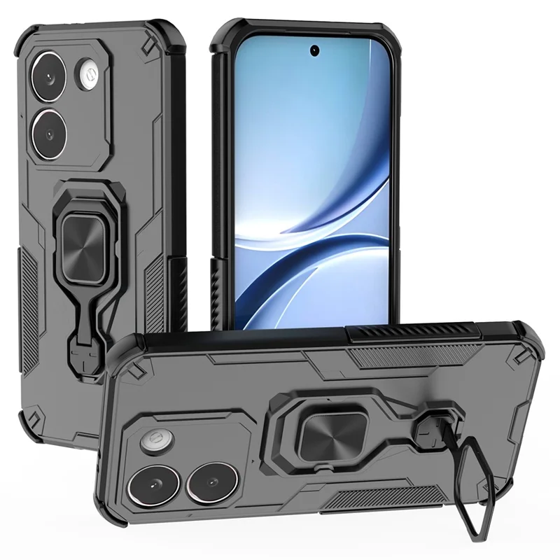 Fodral för Xiaomi Poco X8 Pro 5G, roterande ring med stöd, chockabsorberande hårddel + TPU, svart