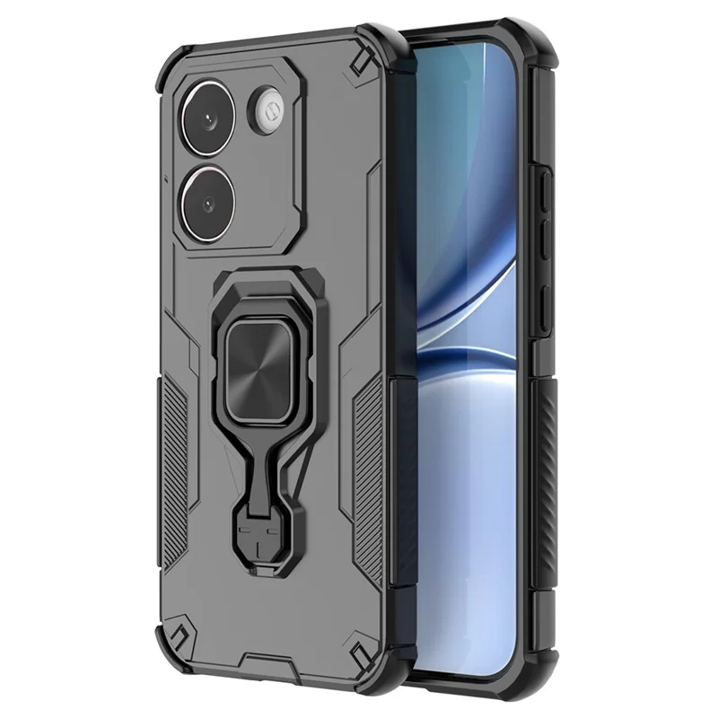 Fodral för Xiaomi Poco X8 Pro 5G, roterande ring med stöd, chockabsorberande hårddel + TPU, svart