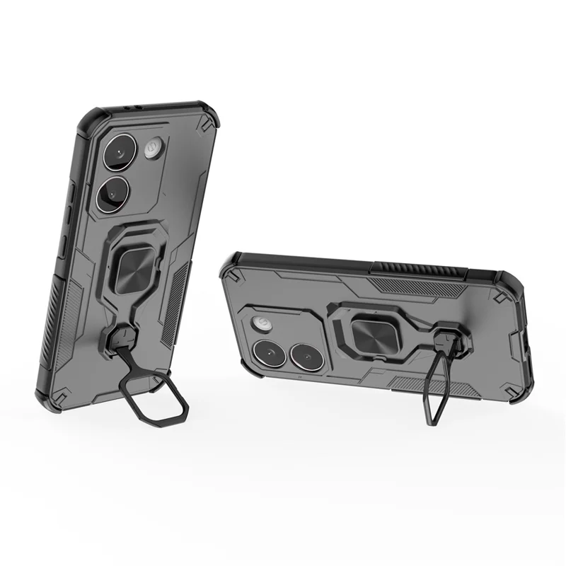 Fodral för Xiaomi Poco X8 Pro 5G, roterande ring med stöd, chockabsorberande hårddel + TPU, svart