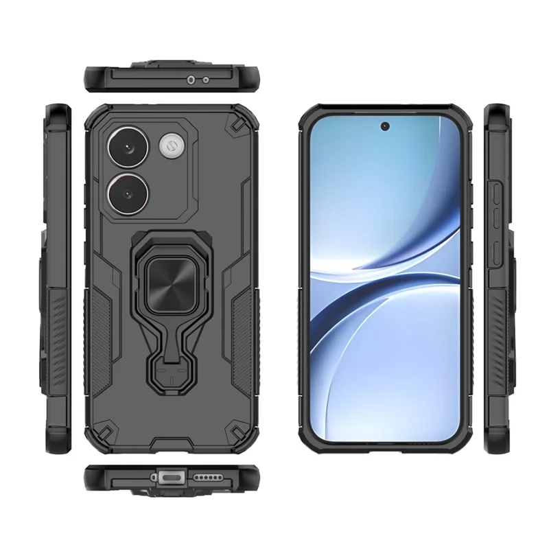 Fodral för Xiaomi Poco X8 Pro 5G, roterande ring med stöd, chockabsorberande hårddel + TPU, svart