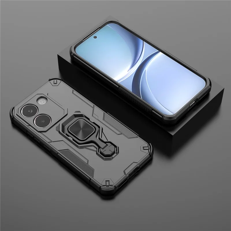 Fodral för Xiaomi Poco X8 Pro 5G, roterande ring med stöd, chockabsorberande hårddel + TPU, svart