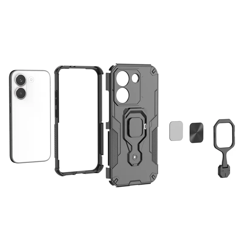 Fodral för Xiaomi Poco X8 Pro 5G, roterande ring med stöd, chockabsorberande hårddel + TPU, svart
