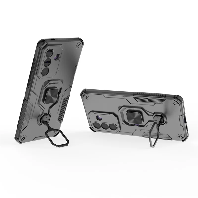 Custodia per Samsung Galaxy A57 5G con Anello Girevole e Supporto Regolabile in Metallo, Protezione PC + TPU Antiurto - Nero