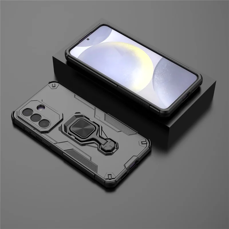 Custodia per Samsung Galaxy A57 5G con Anello Girevole e Supporto Regolabile in Metallo, Protezione PC + TPU Antiurto - Nero