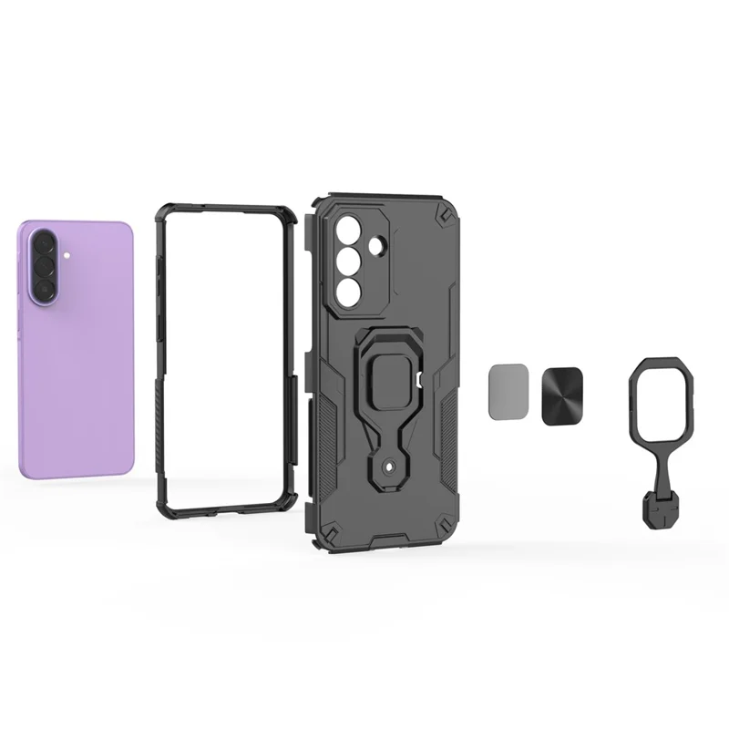 Custodia per Samsung Galaxy A57 5G con Anello Girevole e Supporto Regolabile in Metallo, Protezione PC + TPU Antiurto - Nero