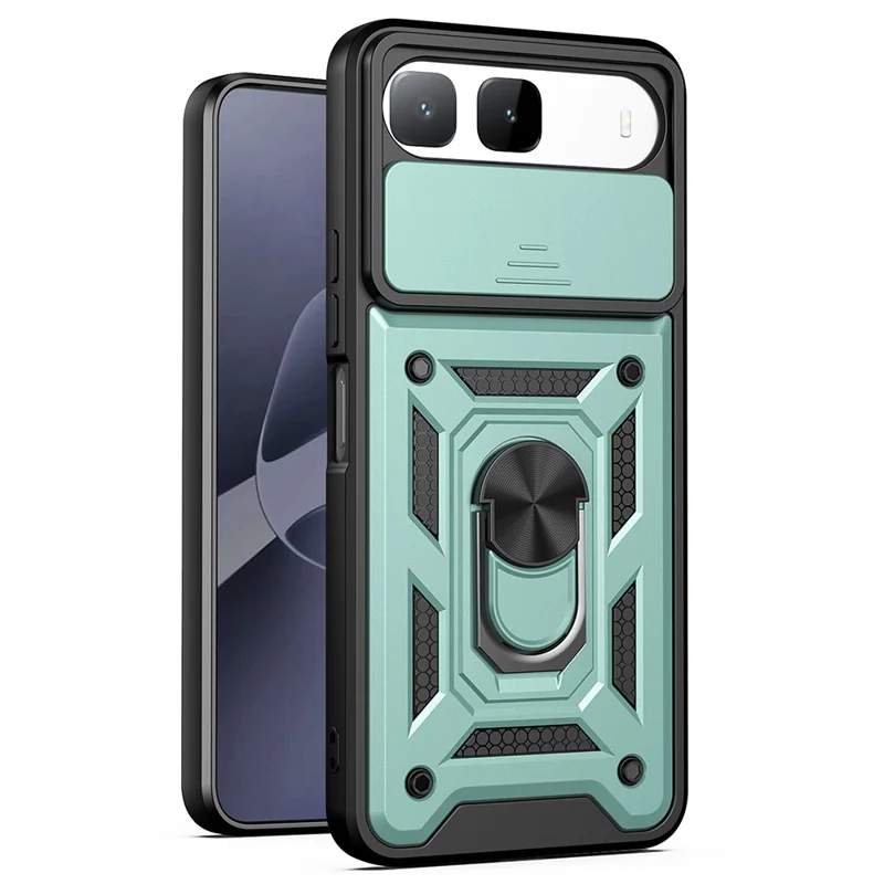For Infinix Hot 60i 5G Case with Slide Camera Lid PC + TPU Kickstand Phone Cover - Green