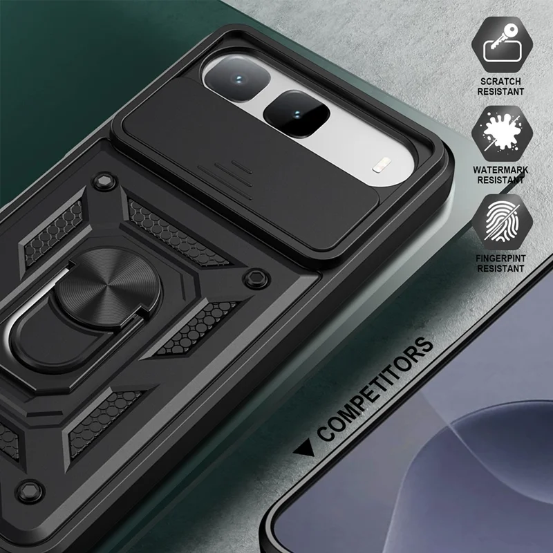 For Infinix Hot 60i 5G Case with Slide Camera Lid PC + TPU Kickstand Phone Cover - Green