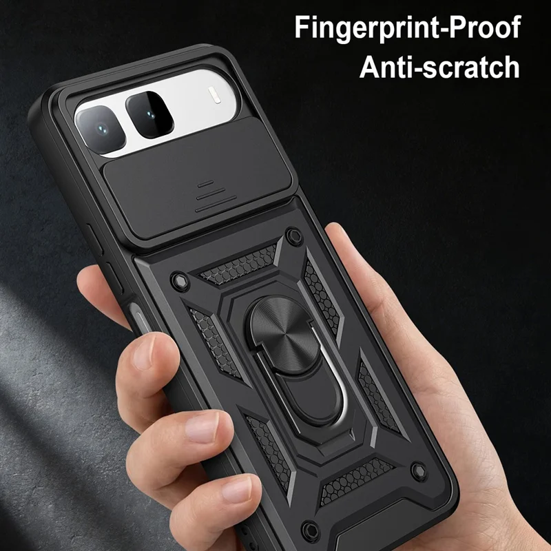 For Infinix Hot 60i 5G Case with Slide Camera Lid PC + TPU Kickstand Phone Cover - Green