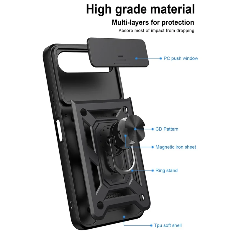 For Infinix Hot 60i 5G Case with Slide Camera Lid PC + TPU Kickstand Phone Cover - Green