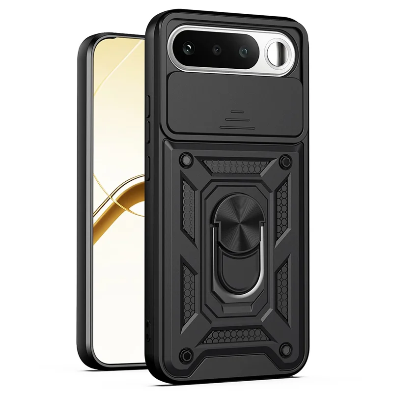 Чехол для Realme 16 5G с выдвижной крышкой камеры, подставка PC + TPU, черный