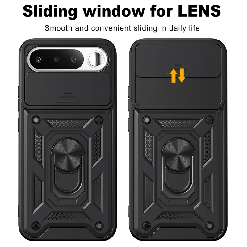 Чехол для Realme 16 5G с выдвижной крышкой камеры, подставка PC + TPU, черный