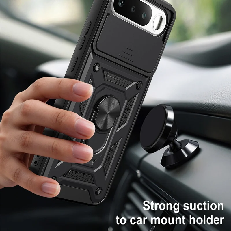 Чехол для Realme 16 5G с выдвижной крышкой камеры, подставка PC + TPU, черный