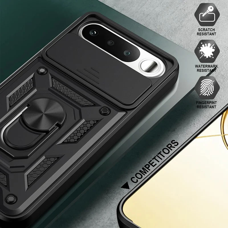 Чехол для Realme 16 5G с выдвижной крышкой камеры, подставка PC + TPU, черный