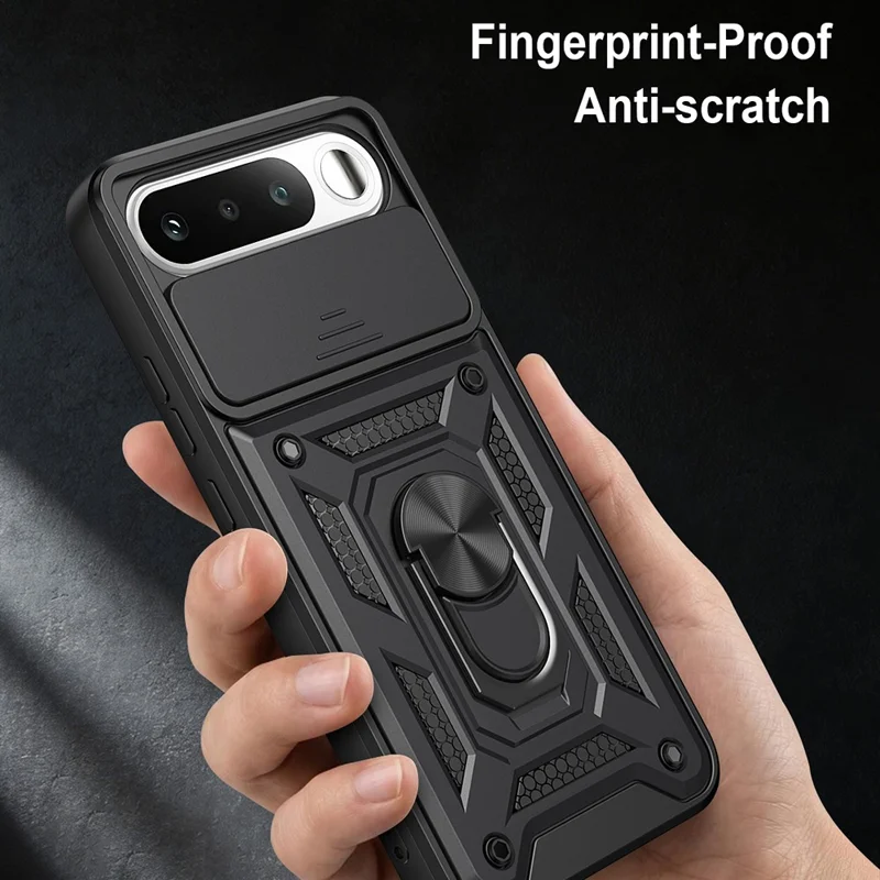 Чехол для Realme 16 5G с выдвижной крышкой камеры, подставка PC + TPU, черный