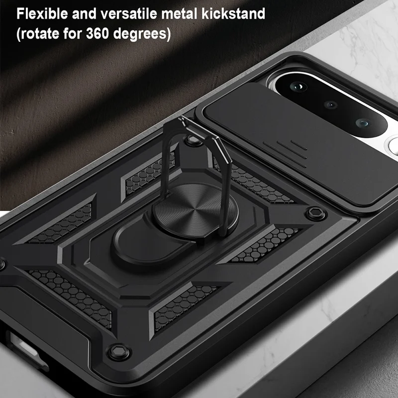 Чехол для Realme 16 5G с выдвижной крышкой камеры, подставка PC + TPU, черный