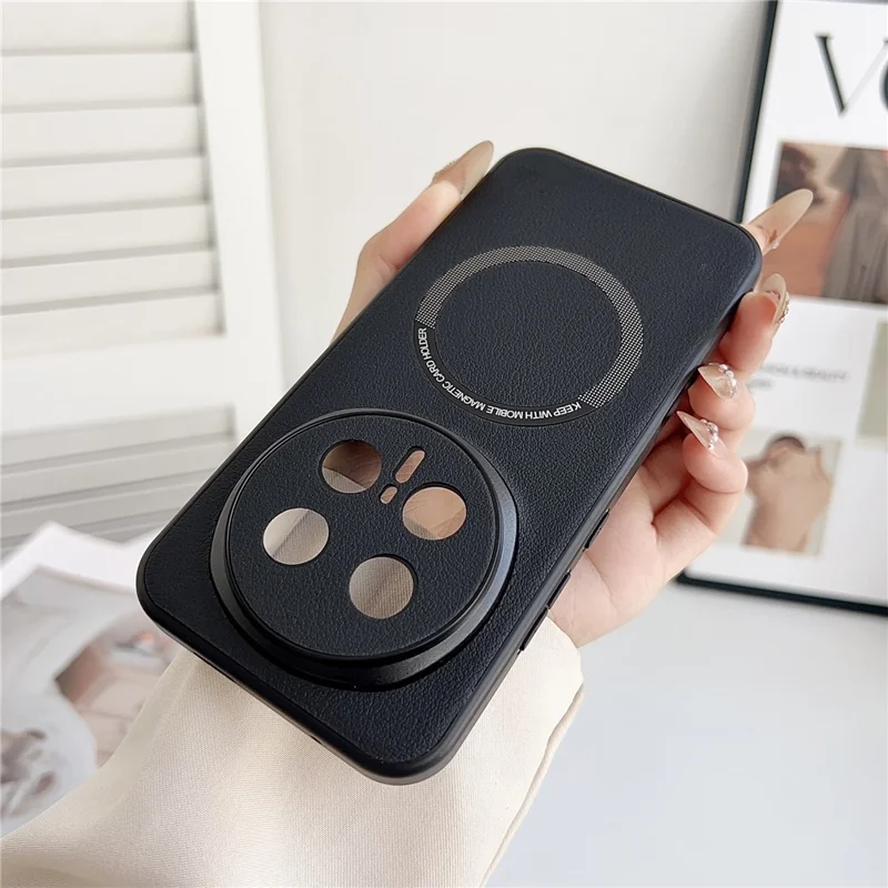 For Honor Magic8 Pro 5G Magnetic Case Anti-Drop PU Leather + PC Cover - Black