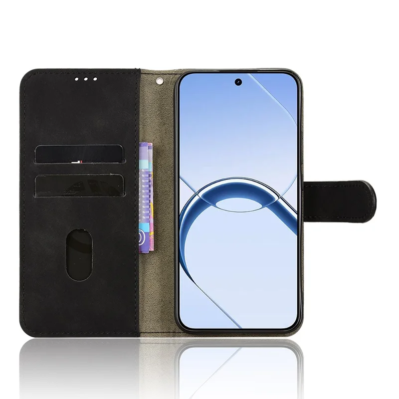 Étui en cuir pour Realme 16 5G, étui à rabat avec porte-cartes et support anti-chute, toucher peau, - Noir